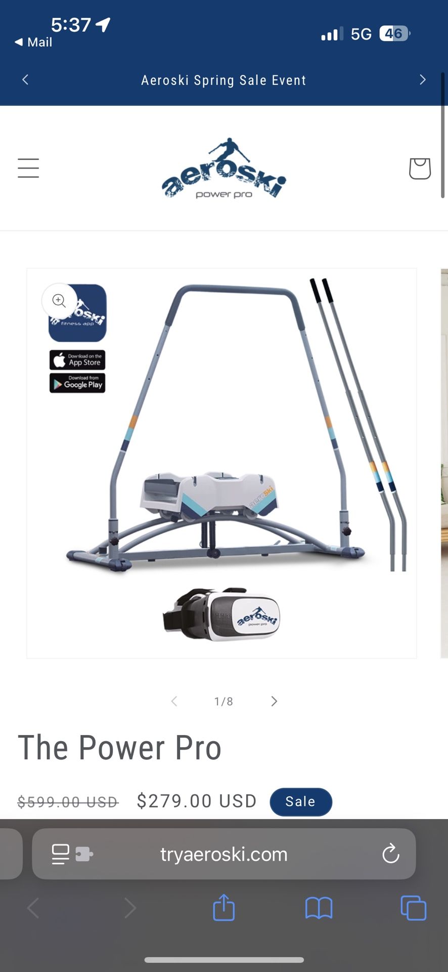 Aeroski Power Pro Exercise with virtual reality Goggles