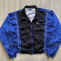Vintage 90’s Reebok Windbreaker Jacket Royal Blue / Yellow Piping Sz  XL