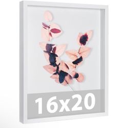 Califortree Large 16x20 Shadow Box Frame with Soft Linen Back - Memory Display Case, Shatterproof Plexiglass, 12 Push Pins Included, White