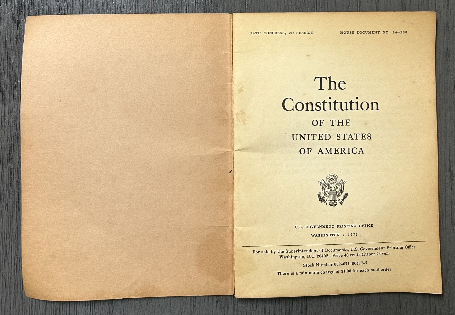 Vintage The Constitution Of The United States Of America Booklet