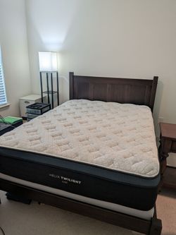 Queen Bed frame, mattress, night stand