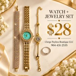 Women’s Gold-Tone Watch & Jewelry Bundle – $28
