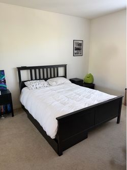 IKEA Hemnes Queen Bed Frame black-brown with 2 drawers