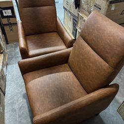 Arthur Recliner Chair, Pecan Brown Faux Leather, 3 Chairs left!