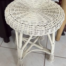 Coastal White Wicker Vanity Or Foot Stool, Bench, Ottoman, Child’s Chair, Plant Stand, Side Or End Table. Strong & Sturdy. 