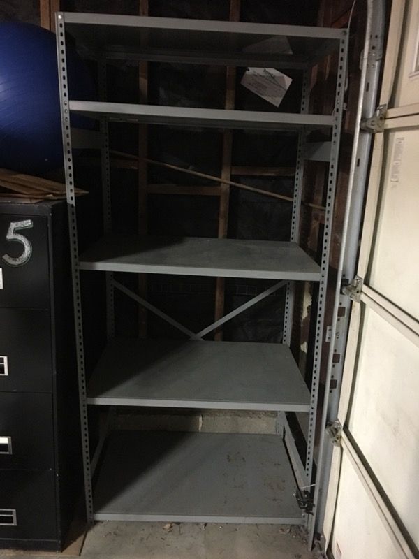 5 shelf storage unit, 3 feet wide, 2 feet deep, 6 feet 3 inches high, sturdy, good condition