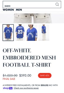 Off -White Blue Mesh Football T-shirt 
