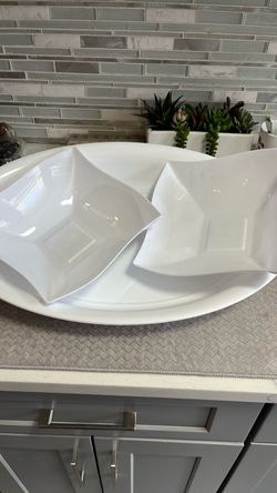 White Ceramic Serving Platter and Bowls Set