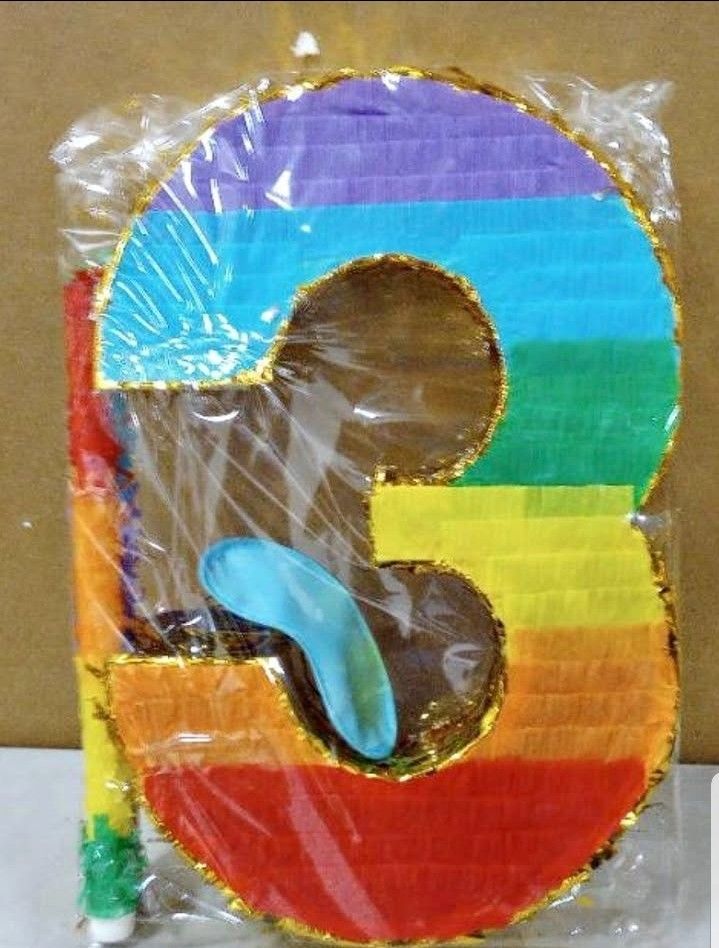 Number 3 Piñata with Stick, Blindfold, and Confetti,