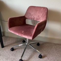 Rolling Pink Velvet Desk Chair 
