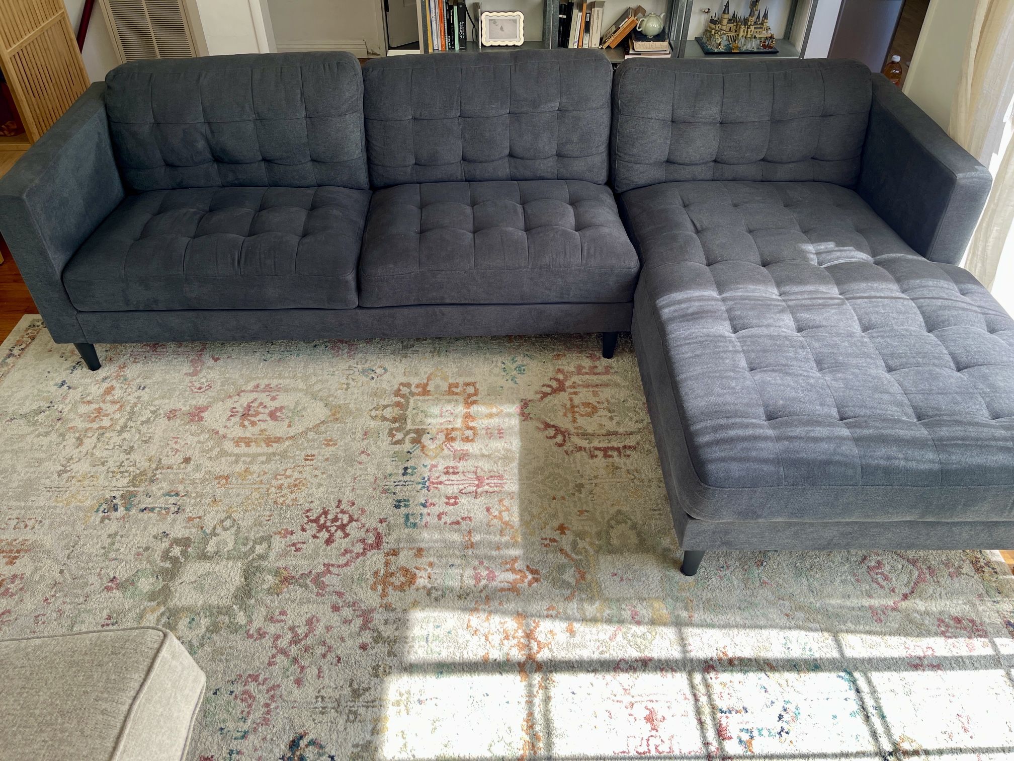Dark slate blue sectional couch 112" sofa w/ left side chaise