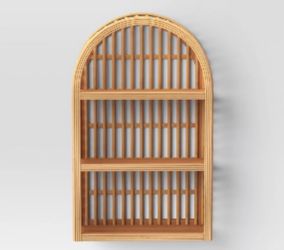 12" x 20" Wood and Rattan Wall Shelf Natural - Threshold™: Modern Vertical Geome