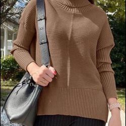 Brandnew Womens Turtleneck Oversized Tunic Fall Sweaters Long Batwing Sleeve SpiltHem Pullover-Medium 