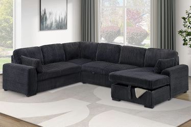 Sectional Convertible bed , Black Fur like Corduroy, New Especial price 
