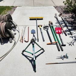 various garden tools
garden tools
sprinkler
reel hoses 