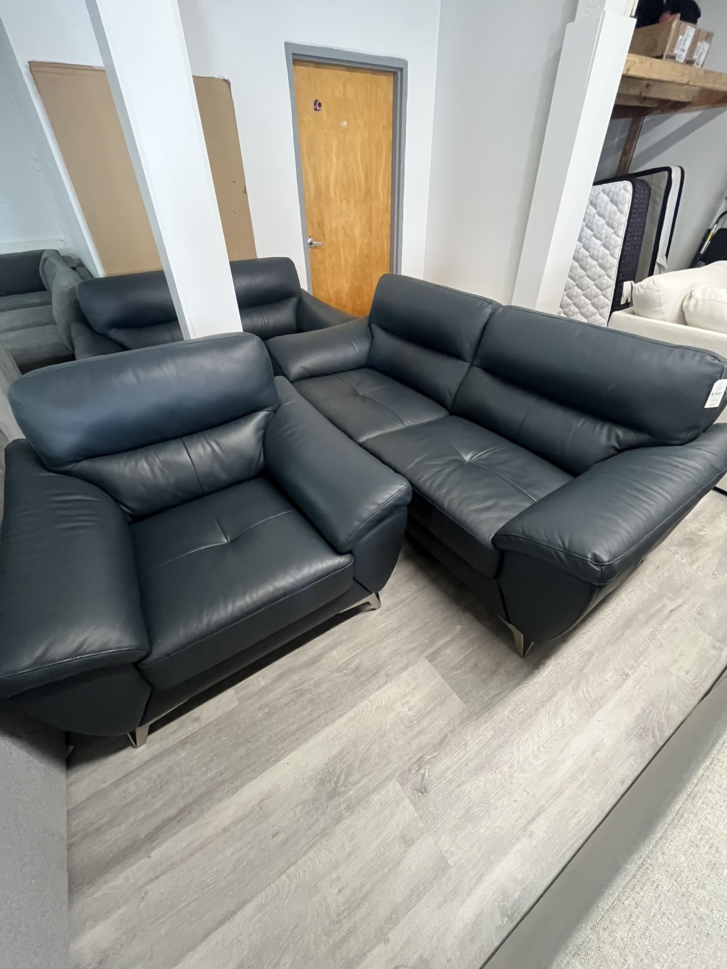 Blue Cadence Top Grain Leather 3pc Living Room Set