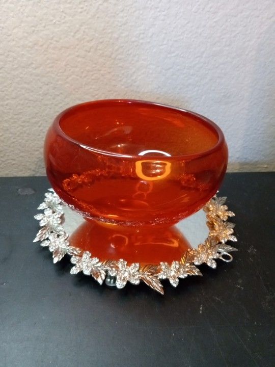 EXQUISITE Signed Coquille MCM Flygsfors Orange 6" Squat Vase From Sweden


