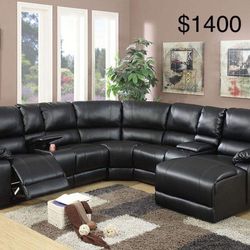 New Black Recliner Sectional Couch Only $50 Down Payment 