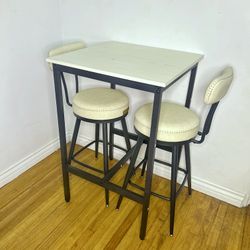 New 3pc Set Cream Black Modern Bar Table, Small Kitchen Dining Table Swivel Barstools