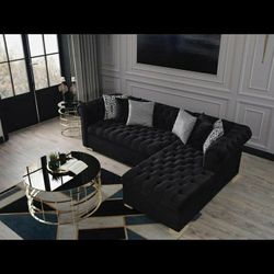 Audrey Velvet Black RAF Chaise Sectional

