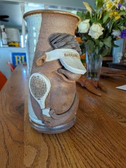 70s funny face mug tennis or racquet ball player, ugly face mug, vintage retro ceramic large size hand made