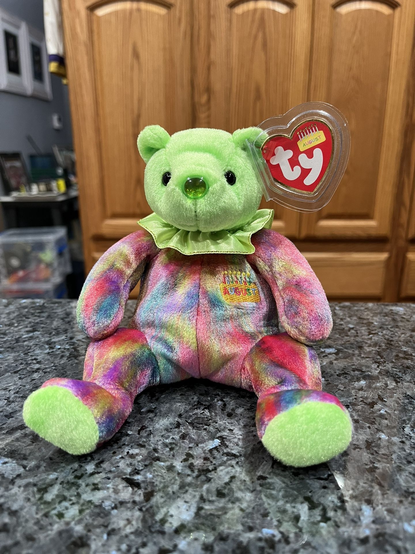 Ty Beanie Babie “August Birthday Bear” 2001. Size 7 inches tall. Sits up. Brand New with Tags.