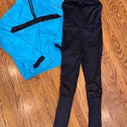 Weissman EL820C Tidal Wave Blue Windbreaker Black Sequin Unitard Costume 8-11 yr