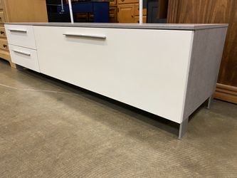 Contemporary Modern White and Grey TV Stand with Storage Cabinets 