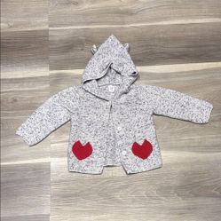 GAP Gray knitted Cardigan with Red Heart Pockets size 18-24 months
