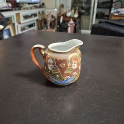Vintage 1930's Moriage Satsuma-Style Hand-painted Creamer, Immortals Pattern Gilded-Made In Japan 