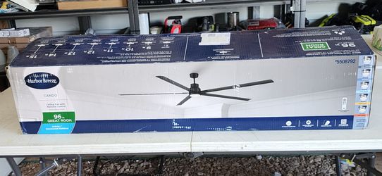 BRAND NEW Harbor Breeze
Cando 96-in Matte Black LED Uncovered Outdoor Ceiling Fan With Light