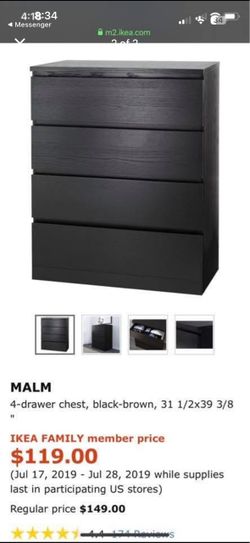 IKEA MALM 4-Drawer Chest Black-Brown