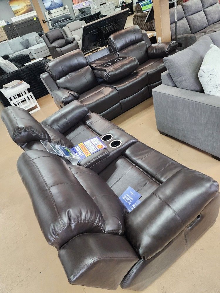 Sofa Recliner SET .. Sofa Has Drop Down Cupholders. Loveseat Rocks . All recline