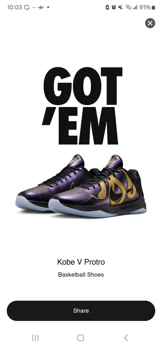 Deadstock Nike Kobe 5 Year of Mamba Men's 11.5