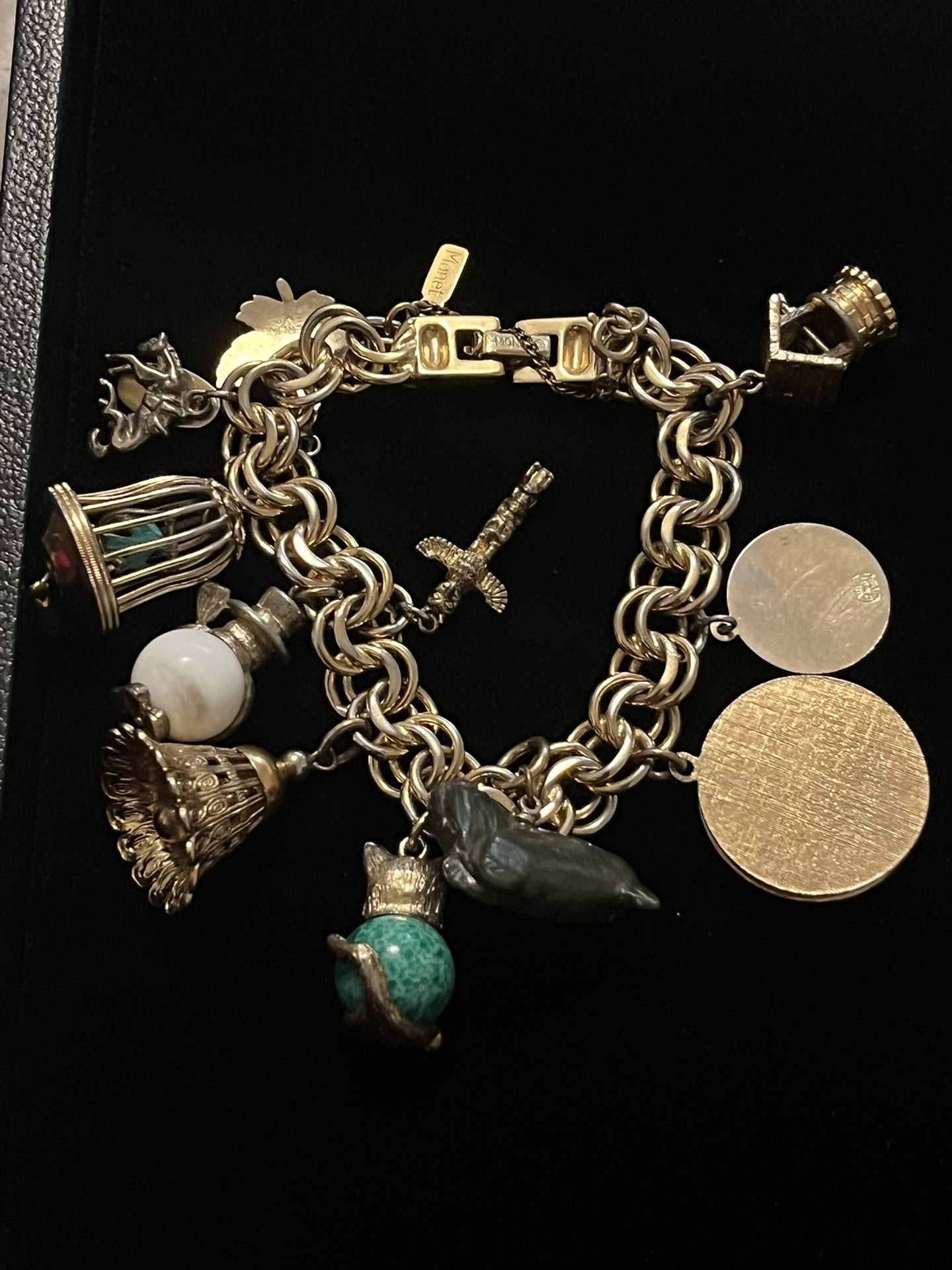 Vintage Monet Triple Charm Bracelet With Charms 