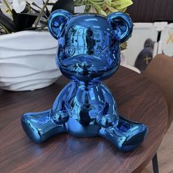 Blue Chrome Teddy Art Sculpture 