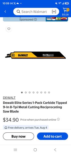 DEWALT Elite Series 9-Inch 8 TPI Carbide Tipped Reciprocating Saw Blade DWAR9108CT-1