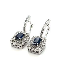 14Kt White Gold Diamond Sapphire Earrings 4.40g .74CTW I-963