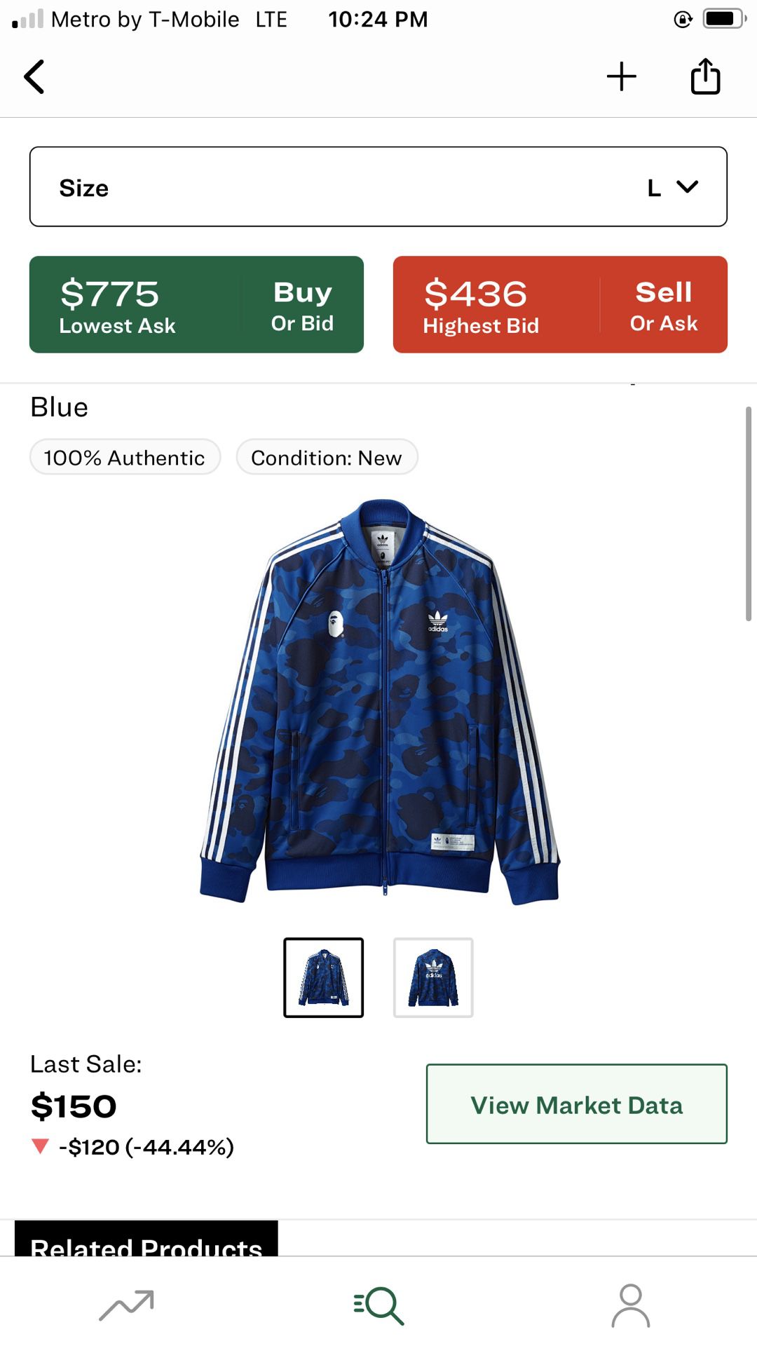 Bape X Adidas Blue Track Jacket