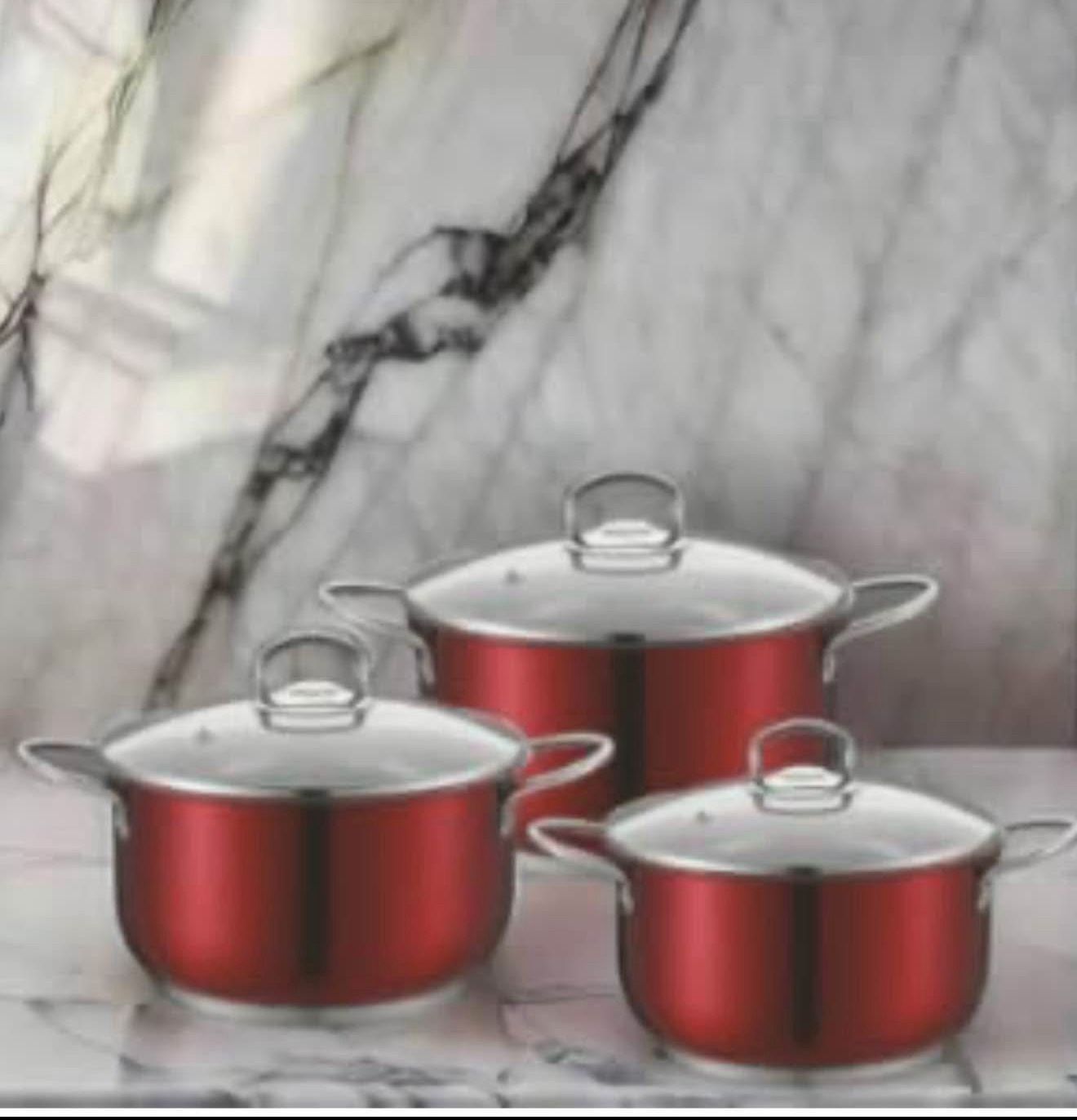 Premium 6-Piece Stainless Steel Cookware Set | Stock Pot Set Pot | Set- Ruby Red | Cool Handle,