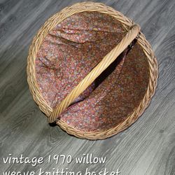 Vintage Knitting Basket Cloth Lined