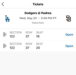 Two tickets to the Padres Game