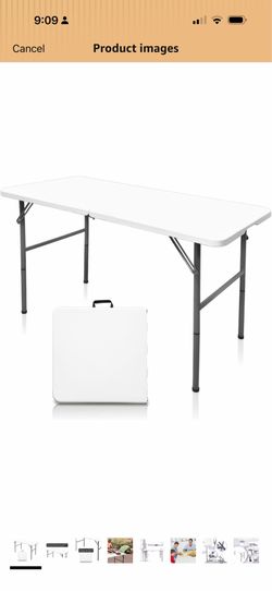 Folding Table,4ft Indoor Outdoor Heavy Duty Portable Folding Square Plastic Dining Table w/Handle, Lock for Picnic, Party, Camping (4 FT) …