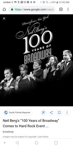 2 Tickets(section D, usually row 1 or 2) to see 100 years on broadway