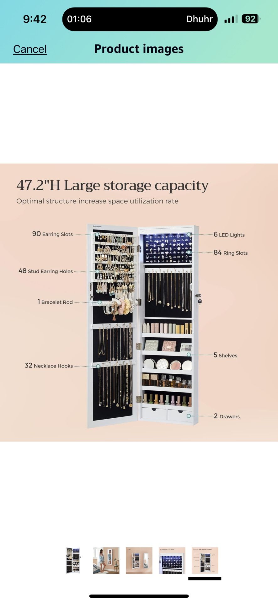 Mirror Jewelry Cabinet Storage Door Wall 