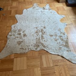 3x5 Ivory Cowhide Rug With Gold Metallic