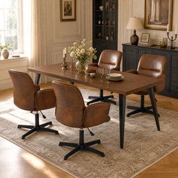Homy Casa STAN+THOMASINA 5PC Dining Set 63" Brown Table with 4 Thomasina Swivel Dining Chairs in Dark Brown Open Box