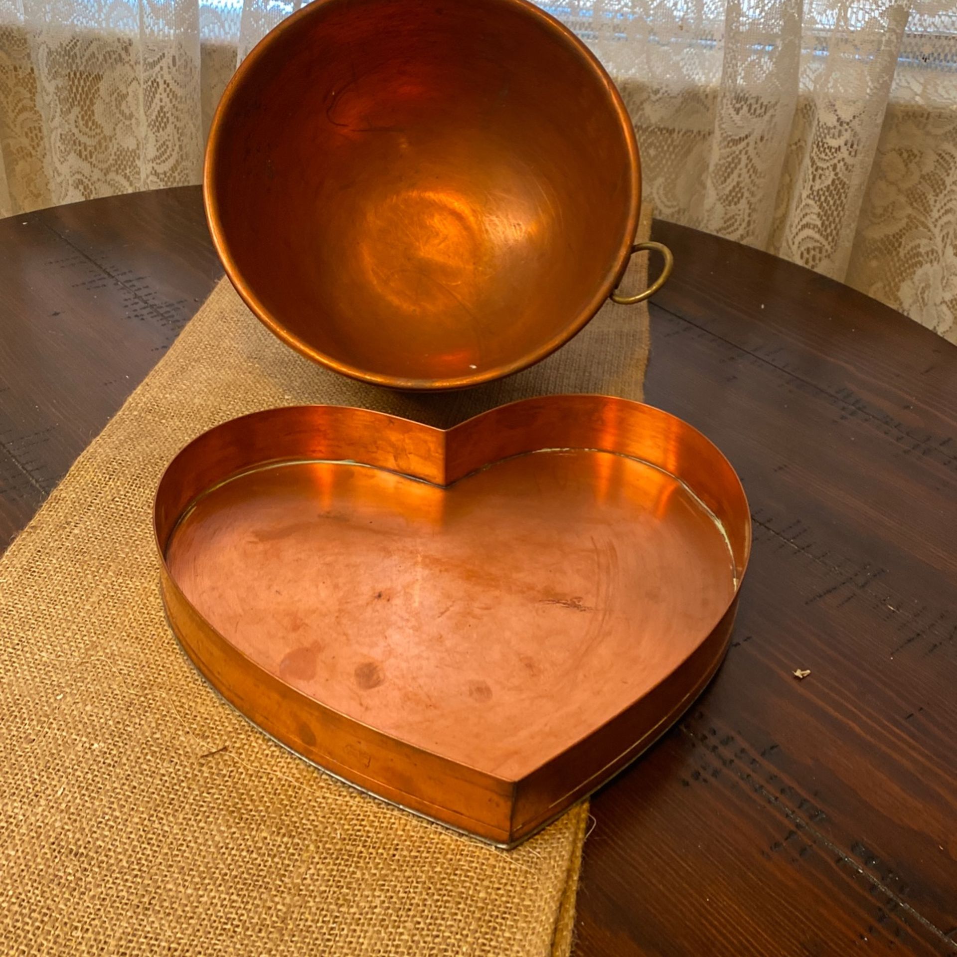Copper Mixing Bowl And Heart Pan