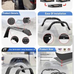 4PCS Front Rear Fender Flares for 2019-2021 Jeep Gladiator JT Steel w/LED Lights