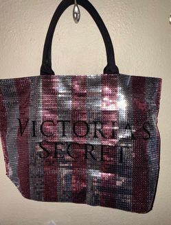 Victoria's Secret Pink & Silver Sequin Stripe Weekender Tote Bag